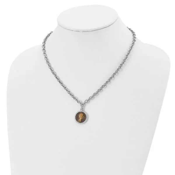 Leslie's Sterling Silver Rhodium-plated Bronze Roman Coin Necklace Image 4 Mitchell's Jewelry Norman, OK