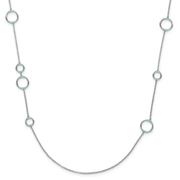 Leslie's Sterling Silver Rhodium-plated Aqua Enameled Necklace Spencer's Jewelers Athens, GA