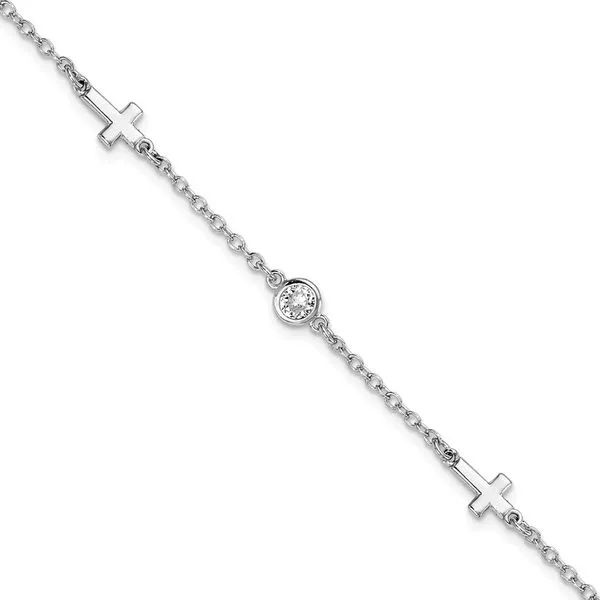 Leslie's Sterling Silver Rhodium-plated CZ Cross w/ 1in ext. Bracelet Spencer's Jewelers Athens, GA