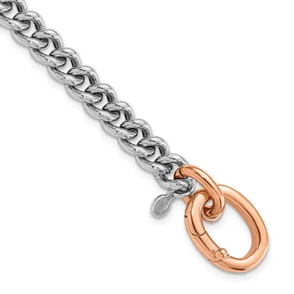 Leslie's Sterling Silver RH-plated/Rose gold-plate Curb Link Bracelet Spencer's Jewelers Athens, GA