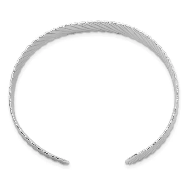 Leslie's Sterling Silver Rh-plated Polished and Grooved Cuff Bracelet Image 2 Mitchell's Jewelry Norman, OK
