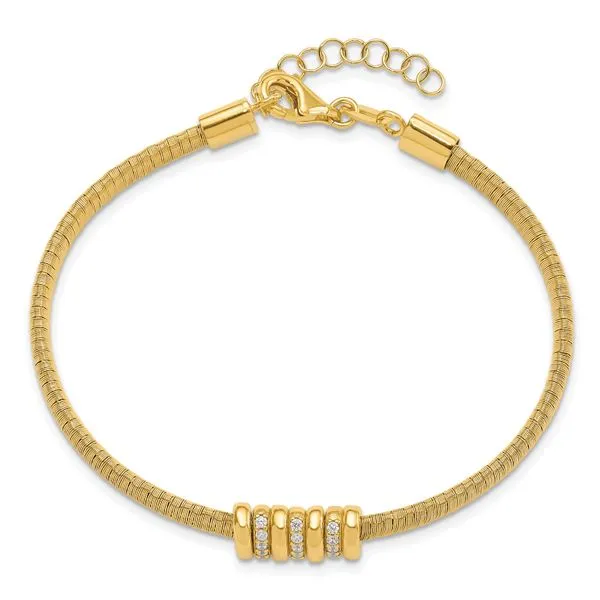 Leslie's Sterling Silver Gold-tone CZ w/1in Safety Chain Flex Bangle Image 2 Mitchell's Jewelry Norman, OK