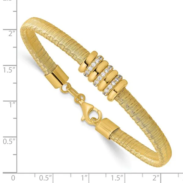 Leslie's Sterling Silver Gold-tone CZ w/1in Safety Chain Flex Bangle Image 3 Mitchell's Jewelry Norman, OK