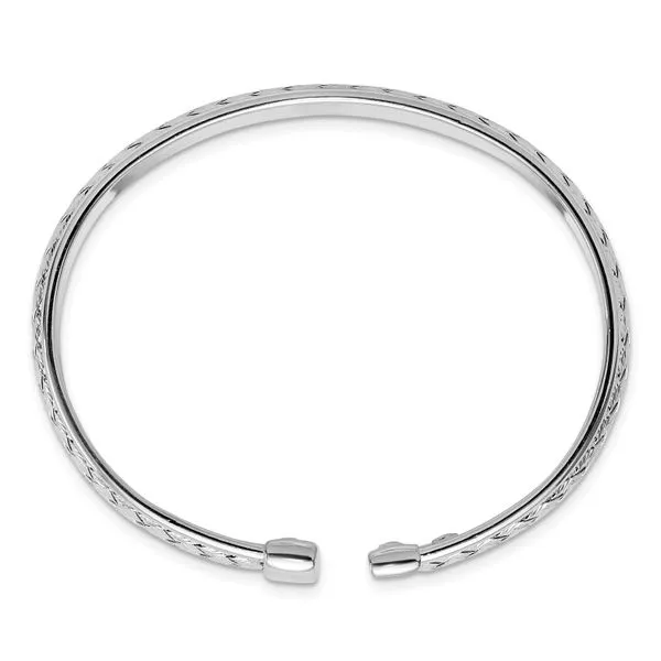 Sterling Silver Rhodium-plated Polished and Textured Cuff Bangle Image 2 Fairfield Center Jewelers Fairfield, CT