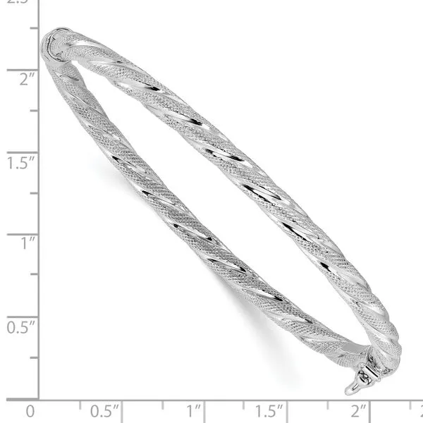 Leslie's Sterling Silver Rh-plated Polished and Textured Twisted Hinged Ban Image 3 Spencer's Jewelers Athens, GA