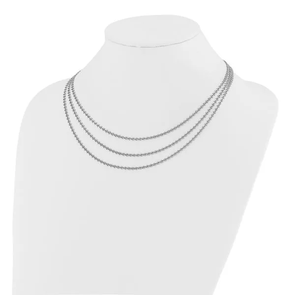 Leslie's Sterling Silver Rh-plated Polished 3-Strand w/1.5in ext. Necklace Image 3 Arlene's Fine Jewelry Vidalia, GA