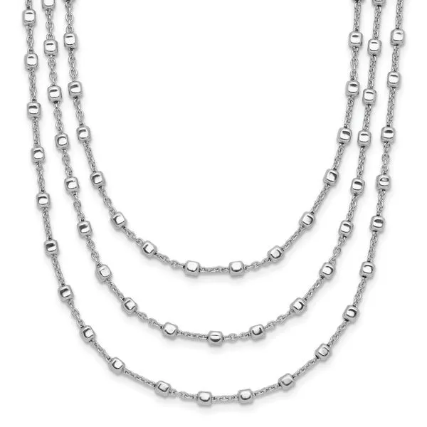 Leslie's Sterling Silver Rh-plated 3 Strand Beaded 16in w/2in ext. Necklace Jerald Jewelers Latrobe, PA