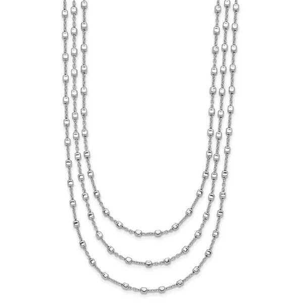 Leslie's Sterling Silver Rh-plated 3 Strand Beaded 16in w/2in ext. Necklace Image 2 Albert's Jewelers Kingsland, GA