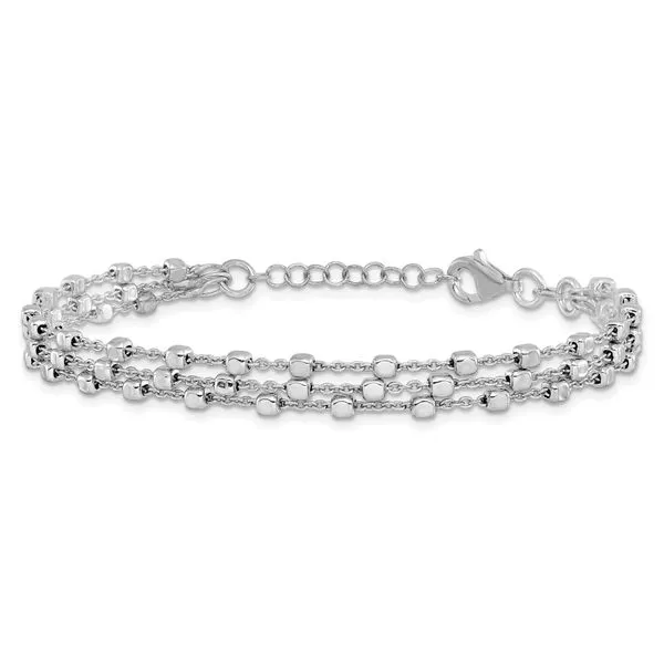 Leslie's Sterling Silver Rh-plated 3 Strand Beaded 7.5in w/1in ext. Bracele Image 3 Johnson Jewellers Lindsay, ON