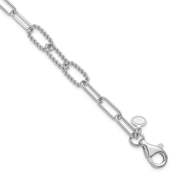 Leslie's Sterling Silver RH-plated Polished/Textured Fancy Link Bracelet Jerald Jewelers Latrobe, PA