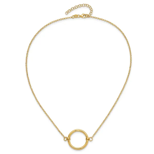 Leslie's Sterling Silver Gold-tone Polished Circle w/ 2in ext. Necklace Image 4 Leslie E. Sandler Fine Jewelry and Gemstones rockville , MD