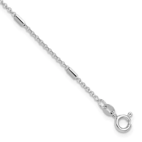 Leslie's Sterling Silver Rh-plate Polished Bars/Chain 9in Plus 1in ext. Ank Trenton Jewelers Ltd. Trenton, MI