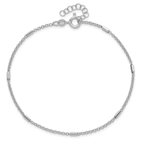 Leslie's Sterling Silver Rh-plate Polished Bars/Chain 9in Plus 1in ext. Ank Image 4 Trenton Jewelers Ltd. Trenton, MI