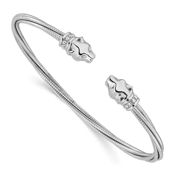 Sterling Silver Rhodium-plated Polished Leopard Head Cuff Bangle J. West Jewelers Round Rock, TX