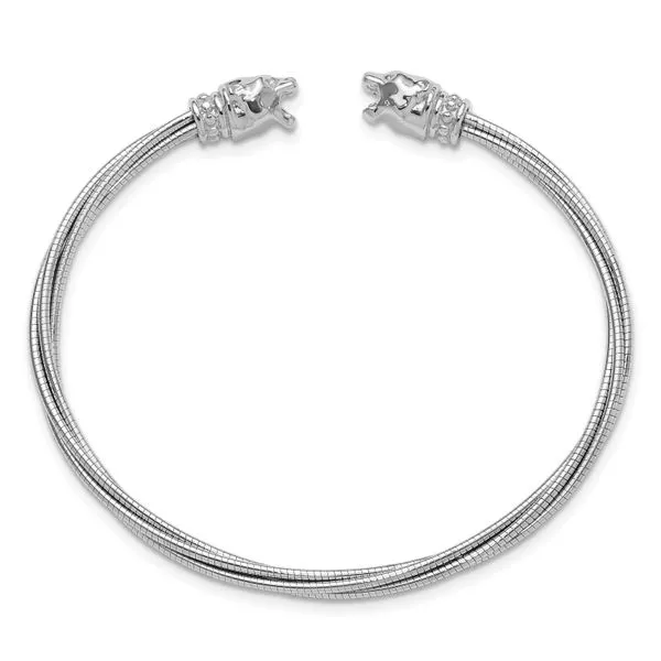 Sterling Silver Rhodium-plated Polished Leopard Head Cuff Bangle Image 2 J. West Jewelers Round Rock, TX