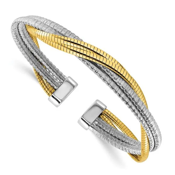 Leslie's Sterling Silver Rhod/Gold-plat Polished Wrapped Twist Cuff Bangle Boyd Jewelers Wesley Chapel, FL