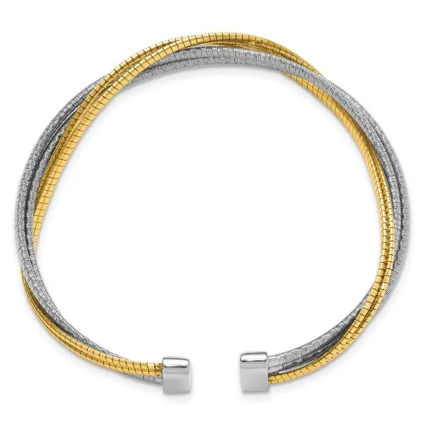 Leslie's Sterling Silver Rhod/Gold-plat Polished Wrapped Twist Cuff Bangle Image 2 Thomas A. Davis Jewelers Holland, MI