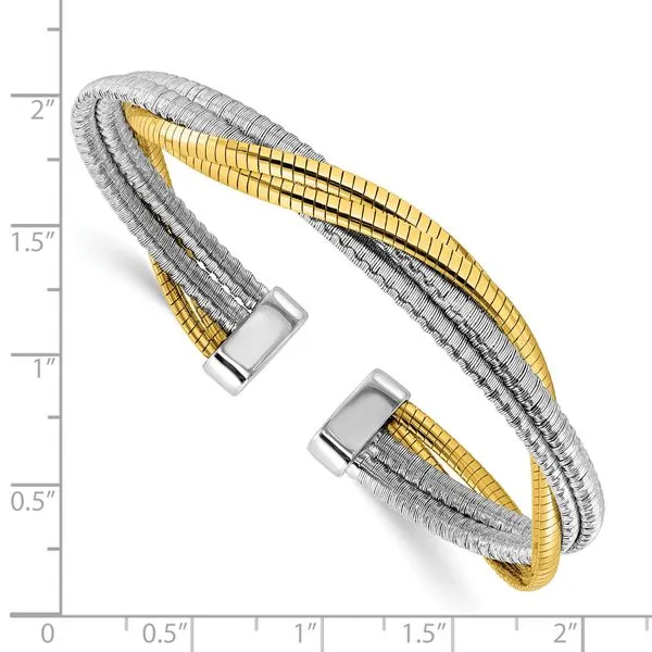 Leslie's Sterling Silver Rhod/Gold-plat Polished Wrapped Twist Cuff Bangle Image 3 Jerald Jewelers Latrobe, PA