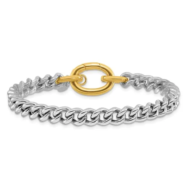 Leslie's Sterling Silver Rhodium and Gold-plated with Curb Link Bracelet Image 3 Ask Design Jewelers Olean, NY