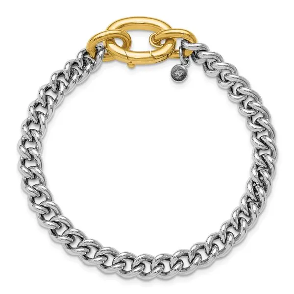 Leslie's Sterling Silver Rhodium and Gold-plated with Curb Link Bracelet Image 4 Ask Design Jewelers Olean, NY