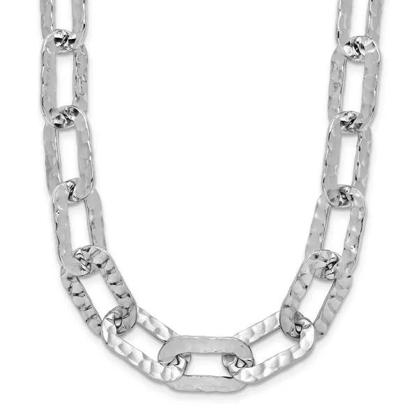 Leslie's Sterling Silver Rh-plat Polish/Hammered Fancy w/2in ext. Necklace Diny's Jewelers Middleton, WI