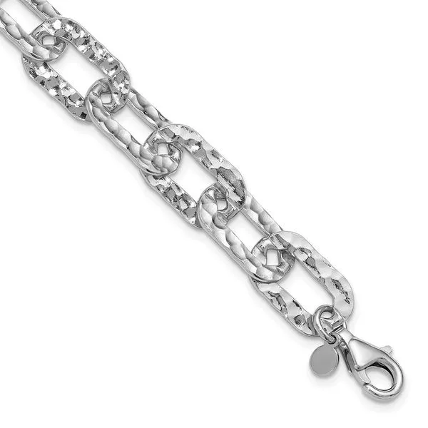Leslie's Sterling Silver Rh-pl Polished/Hammered Fancy w/1in ext. Bracelet Leslie E. Sandler Fine Jewelry and Gemstones rockville , MD
