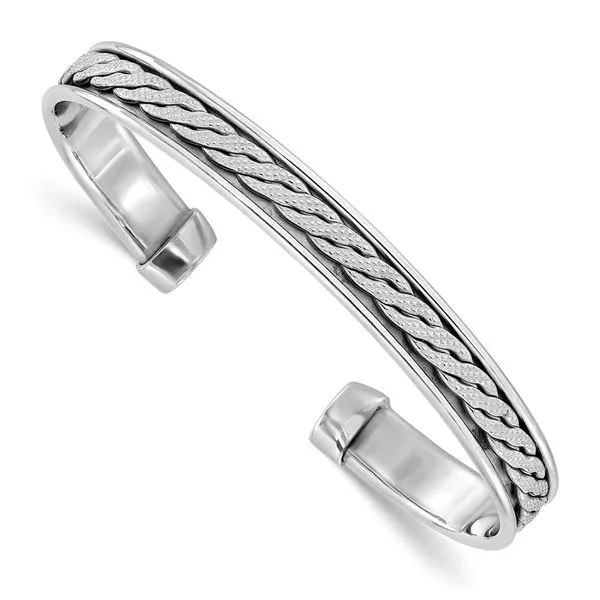 Leslie's Sterling Silver Rhodium-plated Polished/Braided Cuff Bangle Trenton Jewelers Ltd. Trenton, MI