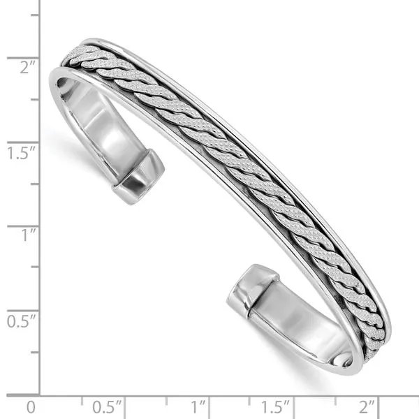 Leslie's Sterling Silver Rhodium-plated Polished/Braided Cuff Bangle Image 3 Trenton Jewelers Ltd. Trenton, MI