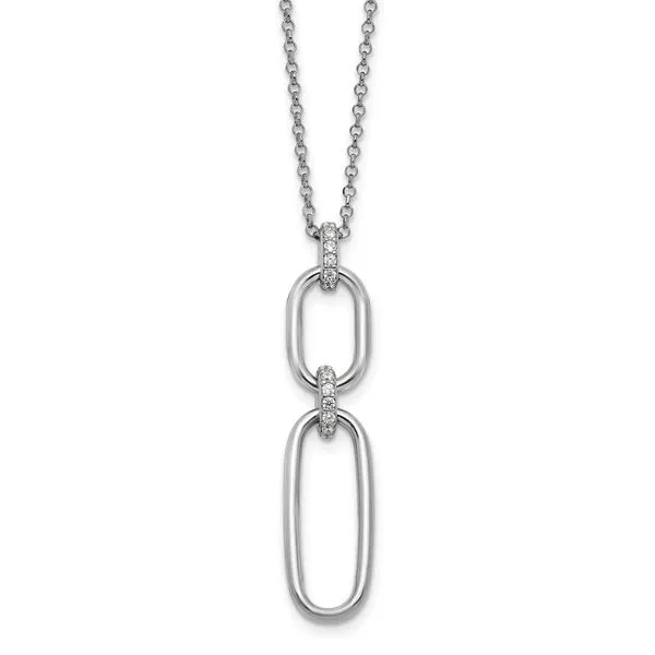 Leslie's Sterling Silver Rh-plated Polished CZ with 2in ext. Necklace Gaines Jewelry FLINT, MI