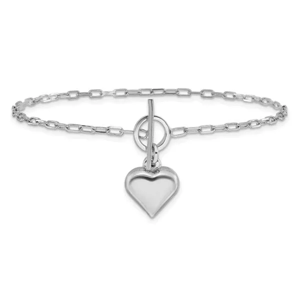 Leslie's Sterling Silver Rhodium-plated Polished Heart Toggle Bracelet Image 3 Albert's Jewelers Kingsland, GA