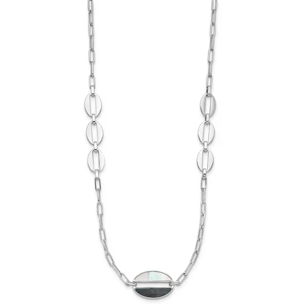 Leslie's Sterling Silver Rhodium-plated Black and White MOP Necklace Image 2 Thomas A. Davis Jewelers Holland, MI