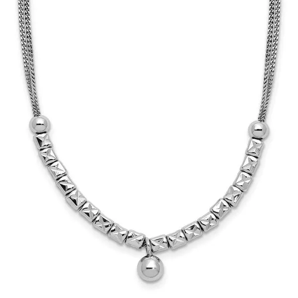 Leslie's Sterling Silver RH-pl Pol. Fancy 2-strand w/2in ext. Necklace Gaines Jewelry FLINT, MI