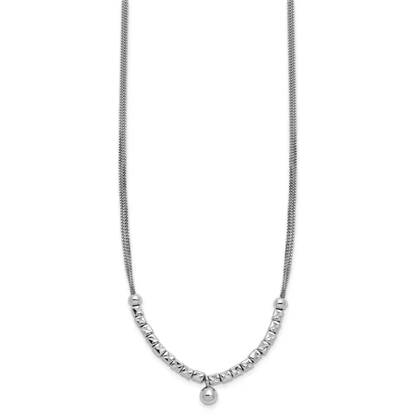 Leslie's Sterling Silver RH-pl Pol. Fancy 2-strand w/2in ext. Necklace Image 2 Valentine's Fine Jewelry Dallas, PA