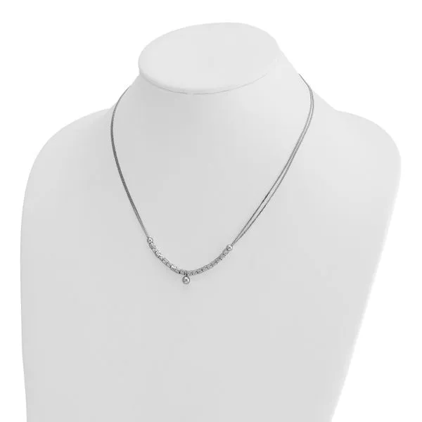 Leslie's Sterling Silver RH-pl Pol. Fancy 2-strand w/2in ext. Necklace Image 3 Gaines Jewelry FLINT, MI