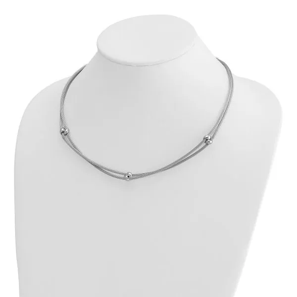 Leslie's SS RH-plated Polished 2-strand Bead w/2.25in ext. Necklace Image 3 Atlanta West Jewelry Douglasville, GA