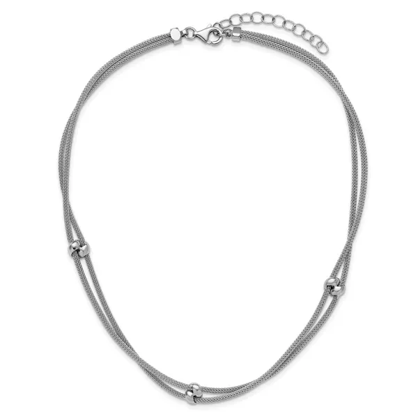 Leslie's SS RH-plated Polished 2-strand Bead w/2.25in ext. Necklace Image 4 Arlene's Fine Jewelry Vidalia, GA