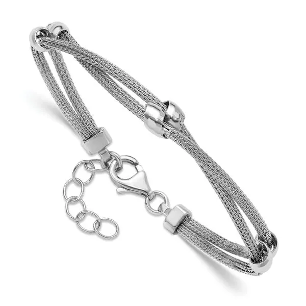 Leslie's SS RH-plated Polished 2-strand Bead w/1in ext. Bracelet Image 3 Jewelry Design Studio Jensen Beach, FL