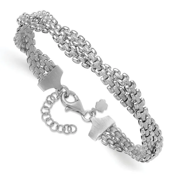 Leslie's SS RH-plated Polish/Texture Braided w/ 1in ext. Bracelet Image 3 Grayson & Co. Jewelers Iron Mountain, MI