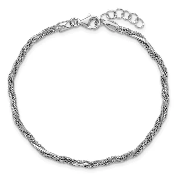 Leslie's SS RH-plated Polish/Texture Braided w/ .75in ext. Bracelet Image 4 Thomas A. Davis Jewelers Holland, MI