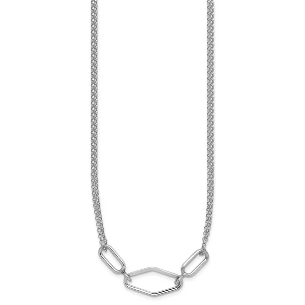 Leslie's SS RH-plat Polish/Dia-cut Fancy 2-strand w/2in ext. Necklace Image 2 Albert's Jewelers Kingsland, GA