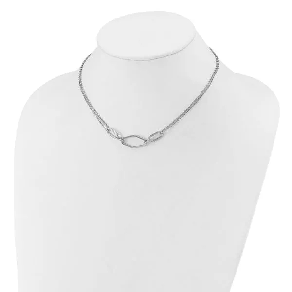 Leslie's SS RH-plat Polish/Dia-cut Fancy 2-strand w/2in ext. Necklace Image 3 Atlanta West Jewelry Douglasville, GA