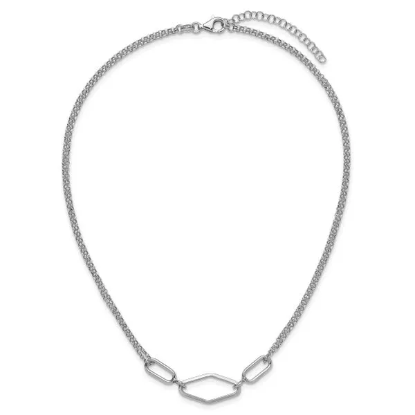 Leslie's SS RH-plat Polish/Dia-cut Fancy 2-strand w/2in ext. Necklace Image 4 Moseley Diamond Showcase Inc Lexington, SC