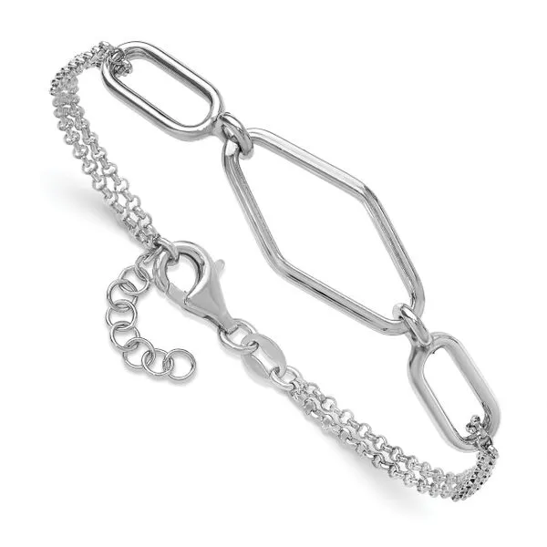 Leslie's SS RH-plat Polish/Dia-cut Fancy 2-strand w/.75in ext. Bracelet Image 3 Spath Jewelers Bartow, FL
