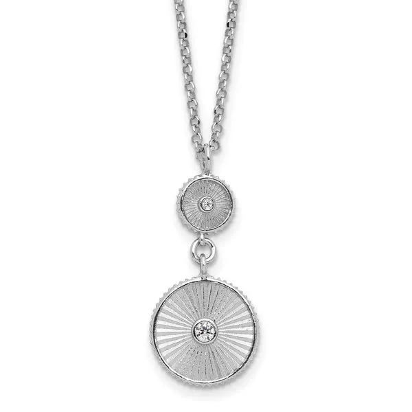Leslie's SS RH-plated CZ Polish/Grooved Circle w/2in ext. Necklace Trenton Jewelers Ltd. Trenton, MI