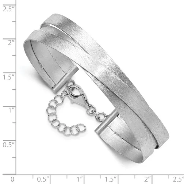 Leslie's Sterling Silver RH-plate Scratch Finish w/Safety Clasp Bangle Image 3 Graham Jewelers Wayzata, MN