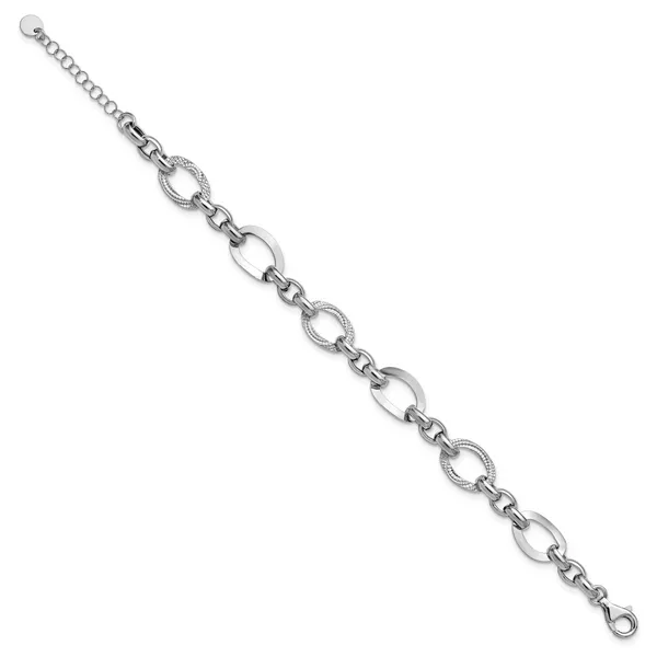 Leslie's SS RH-plat Polish/Textured Fancy Link w/1.25in ext. Bracelet Image 2 Grayson & Co. Jewelers Iron Mountain, MI