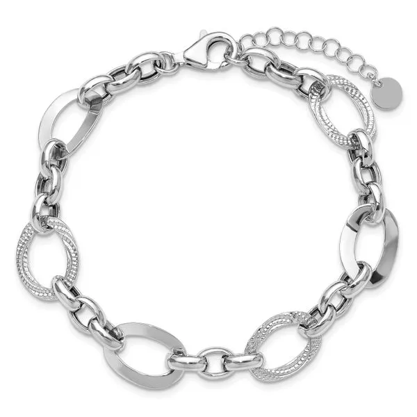 Leslie's SS RH-plat Polish/Textured Fancy Link w/1.25in ext. Bracelet Image 4 Jerald Jewelers Latrobe, PA