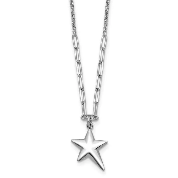 Leslie's SS RH-plated Polished Star Pendant w/1.25in ext. Necklace Gaines Jewelry FLINT, MI