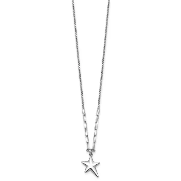 Leslie's SS RH-plated Polished Star Pendant w/1.25in ext. Necklace Image 2 Barnett Jewelers Jacksonville, FL
