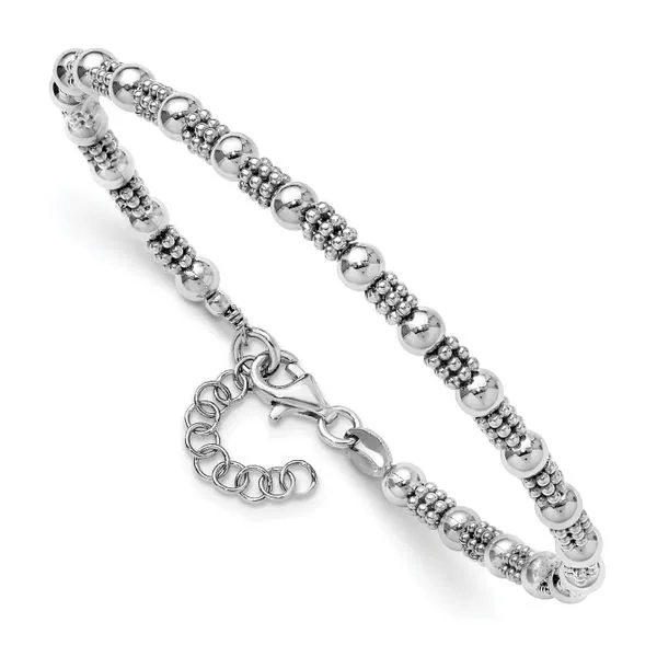 Leslie's Sterling Silver RH-plated Fancy Beaded w/1in ext. Bracelet Image 3 Michael's Jewelry North Wilkesboro, NC
